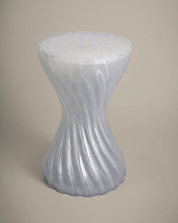 Clear 3D printed Mandala stool by Fab.Pub, printed in London from plant-based bioplastic