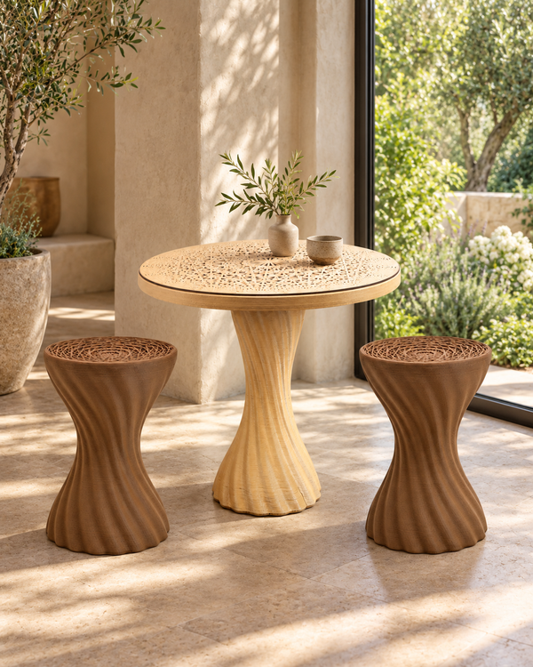 Mandala bistro complete set in a warm interior, styling visualisation