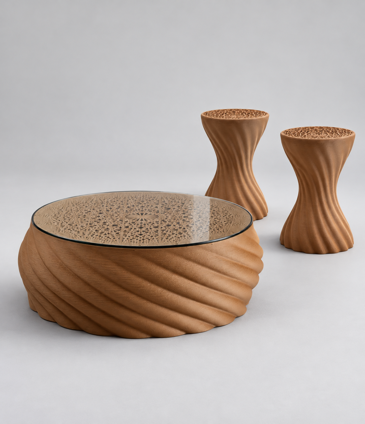 Studio styling visualisation of the complete Mandala set on a neutral background.