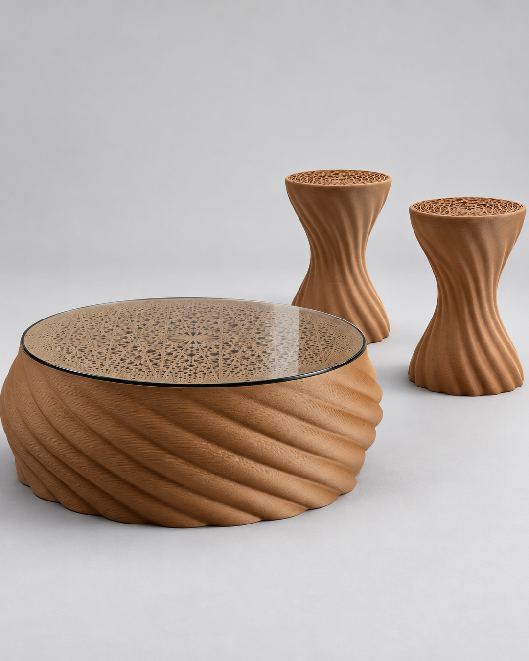 Studio styling visualisation of the complete Mandala set on a neutral background.