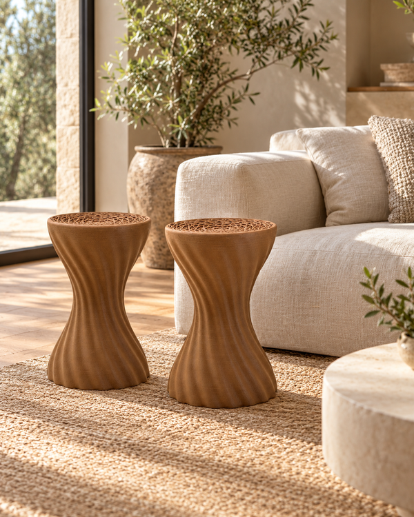 Mandala stool complete set in a warm interior, styling visualisation