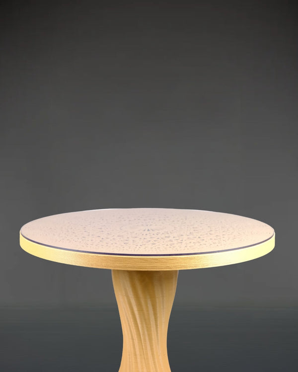 Mandala Bistro Table by Fab.Pub with clear polycarbonate top in a restaurant setting