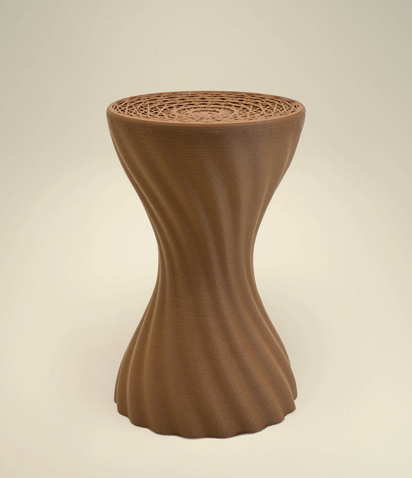 Brown Wood Mandala stool included in the table and stool set.