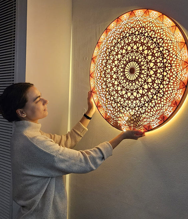Mandala Wall Art in an interior setting, part of the Mandala Wall Art + Stool bundle.