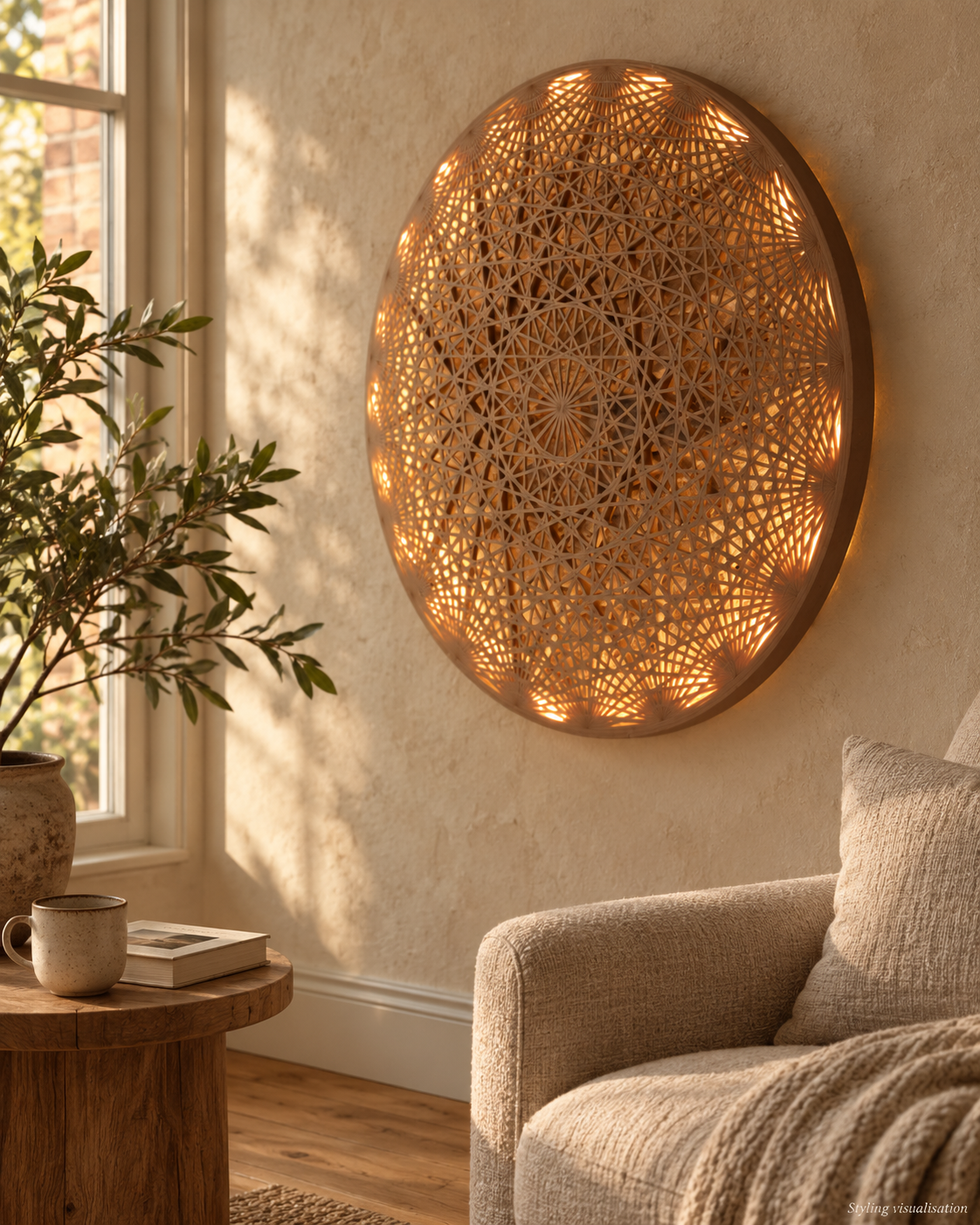 Styling visualisation: Mandala Wall Art in a warm reading corner. Furniture and accessories are not included.