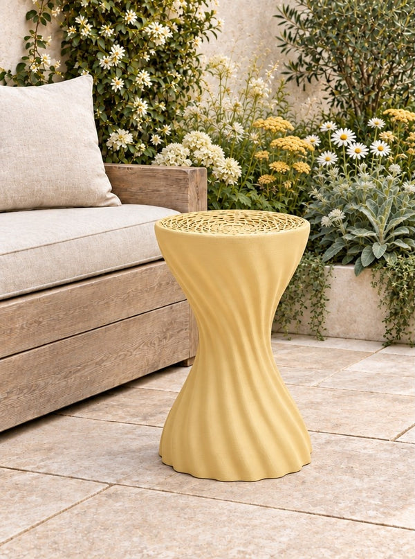 Mandala stool in butter yellow; colour visualisation