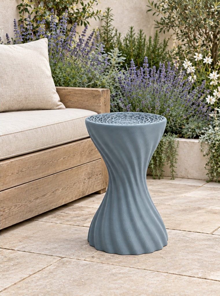 Mandala stool in mineral blue; colour visualisation