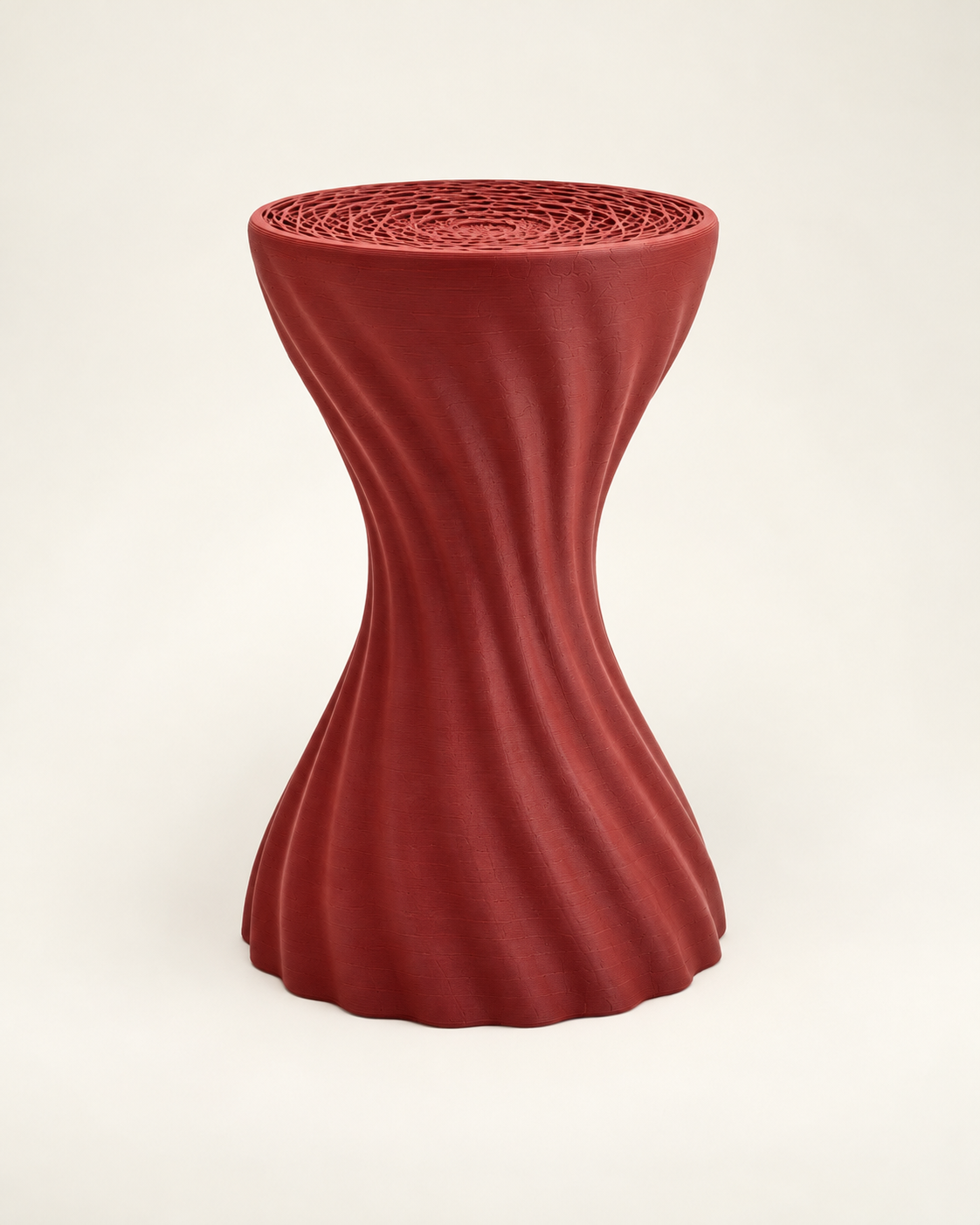 Mandala stool in rich iron red studio; colour visualisation