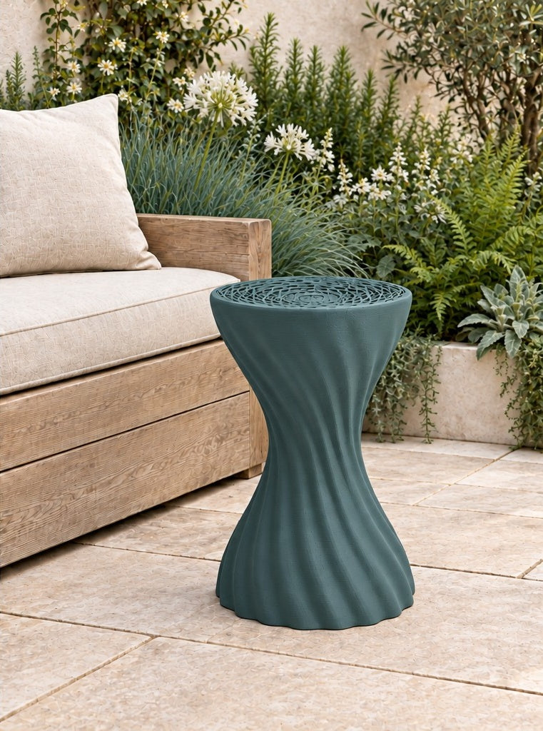 Mandala stool in smoky teal; colour visualisation