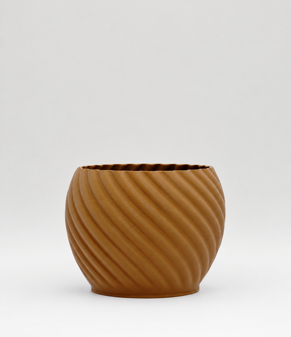 Medium Brown Wood Mandala planter, 12 cm high, included in the Reception Set; plant not included