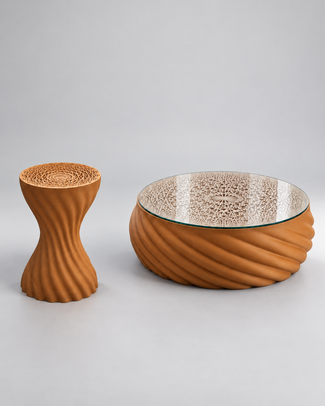 Studio styling visualisation of the complete Mandala set on a neutral background.