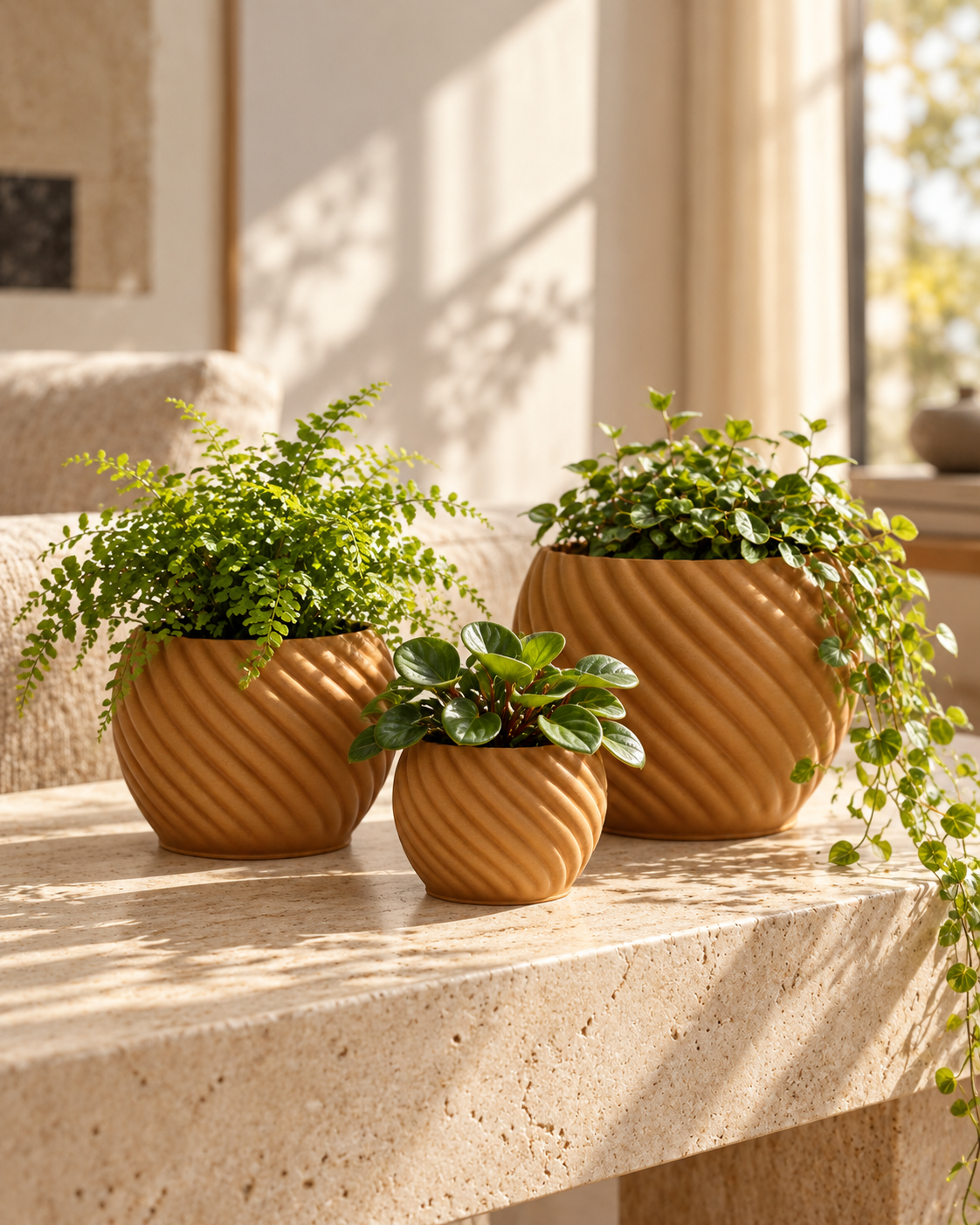 Mandala planter complete set in a warm interior, styling visualisation