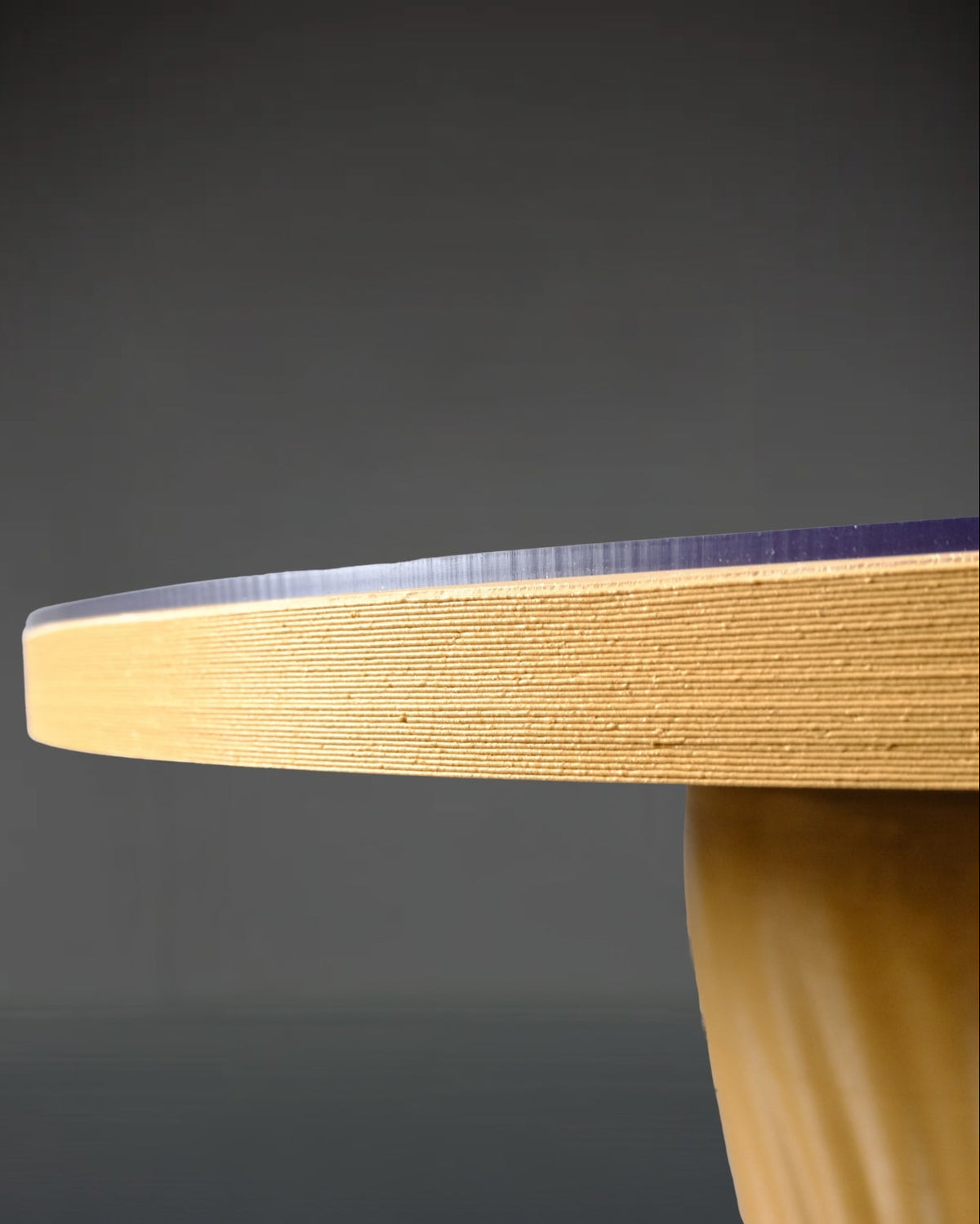 Detail view of the Wood PLA mandala base on the 3D printed bistro table