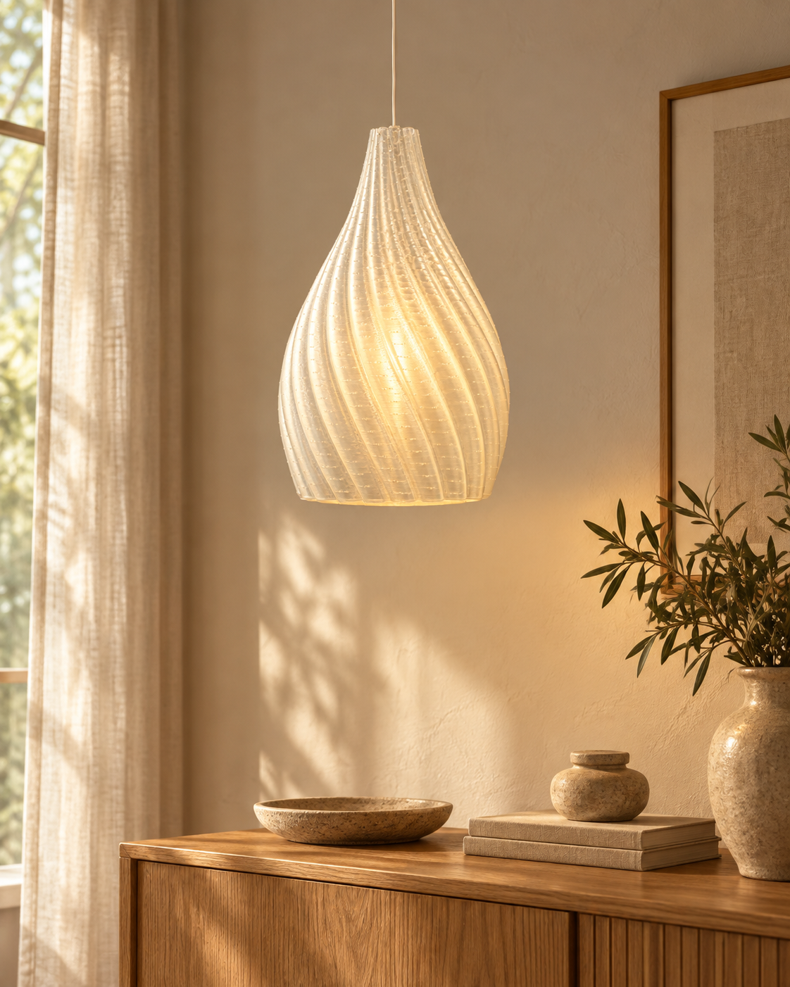Interior styling visualisation of Tear Drop beside a sunlit window