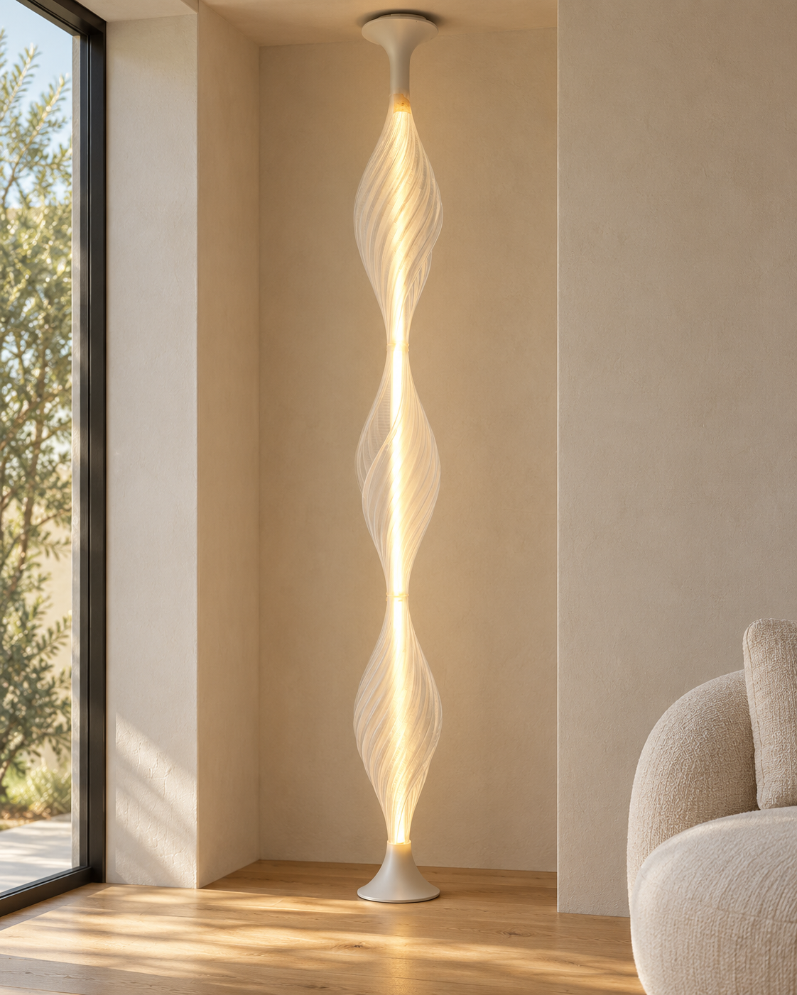 Pupa Trio in a warm interior. AI-assisted visualisation based on the original design.